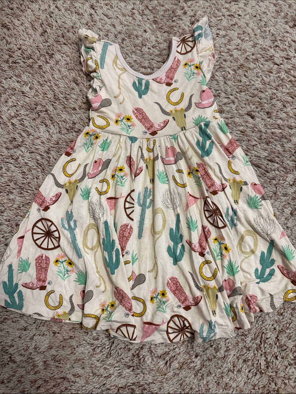 Little Sleepies Western Print Ruffle Sleeve Dress